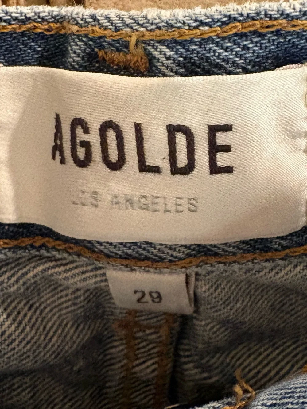 Agolde Parker Long Distressed Blue Denim Shorts Made from Organic Cotton